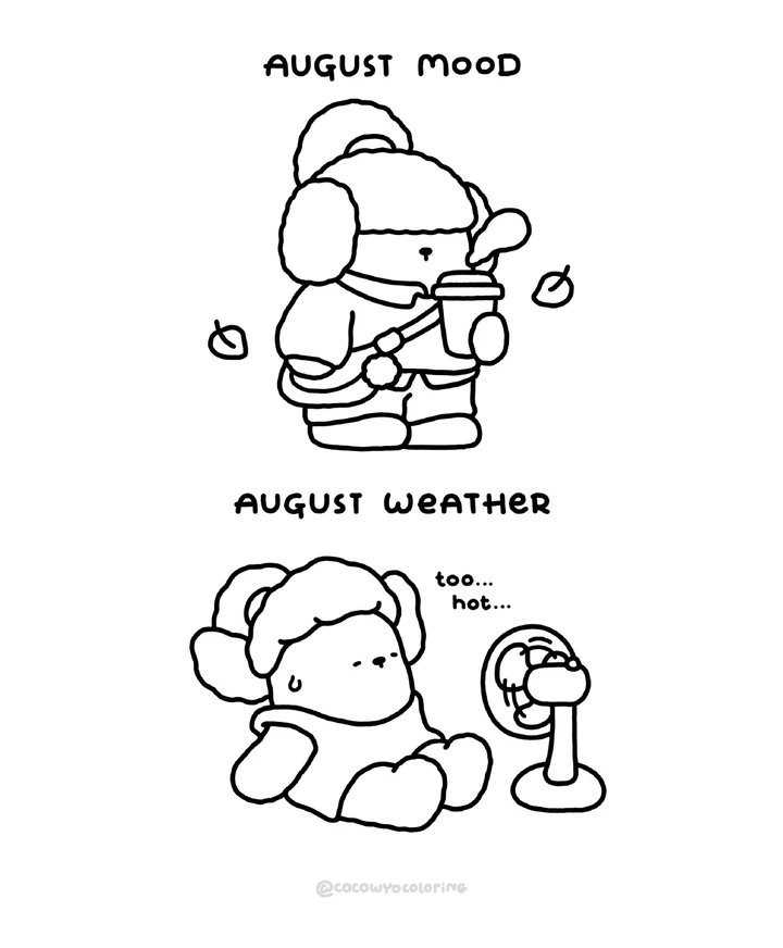 Une page de coloriage sur l’humeur et la météo d’août
